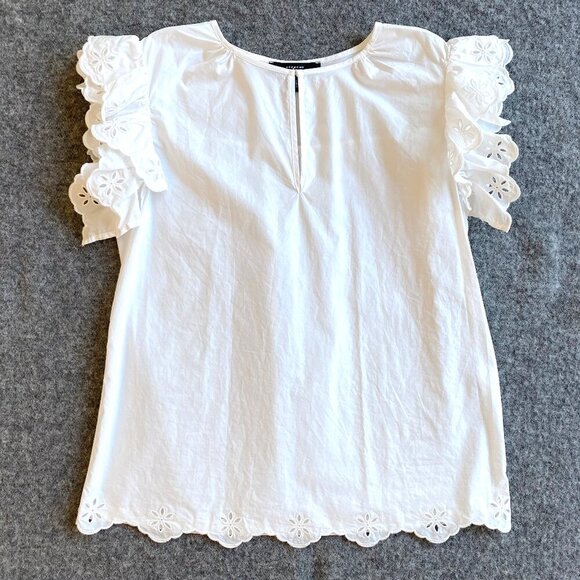 Weekend Max Mara Giulio Cotton Ruffled Eyelet Top Size S White Cottagecore - Picture 3 of 14